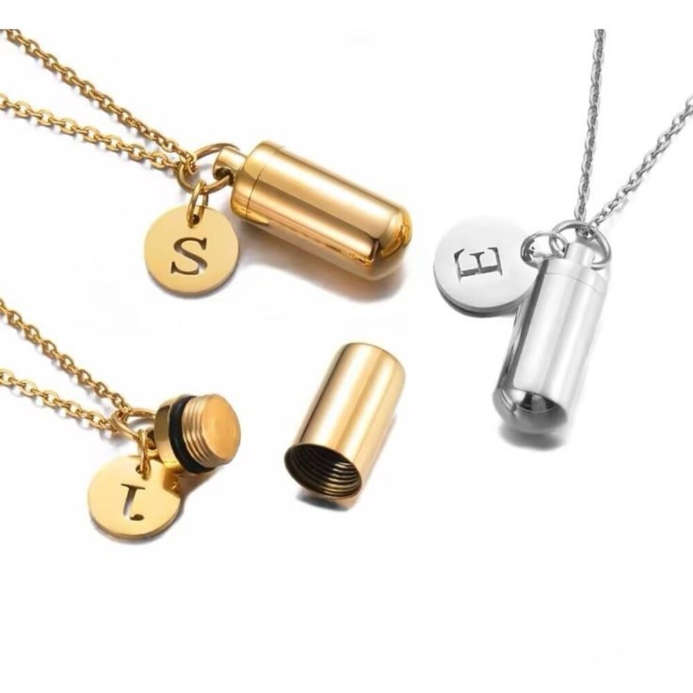 abigail&bleu 1PC Custom Unisex Cylinder Cremation Jewelry Urn Necklace Initial